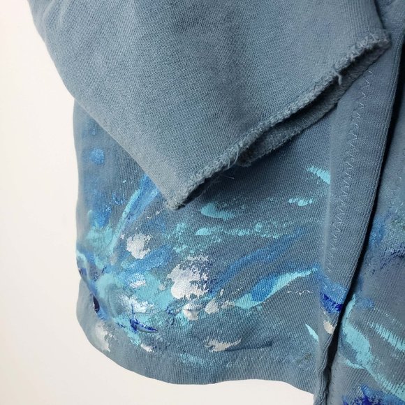 Sunset Coast Women's Slate Blue Waves Button Down Distressed Cardigan Sweater - Picture 4 of 9